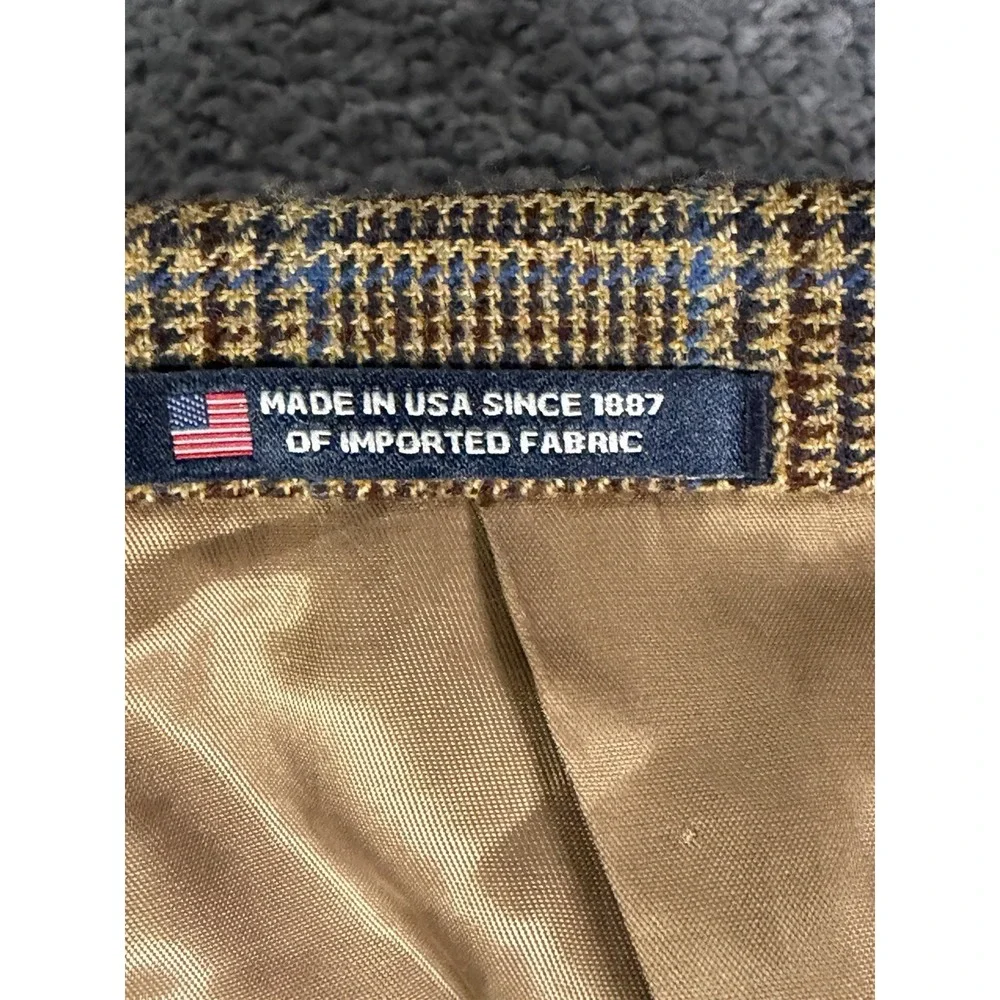 Hart Schaffner Marx 42L Wool Blazer Brown Glen Plaid Blue Overcheck USA 2-Button